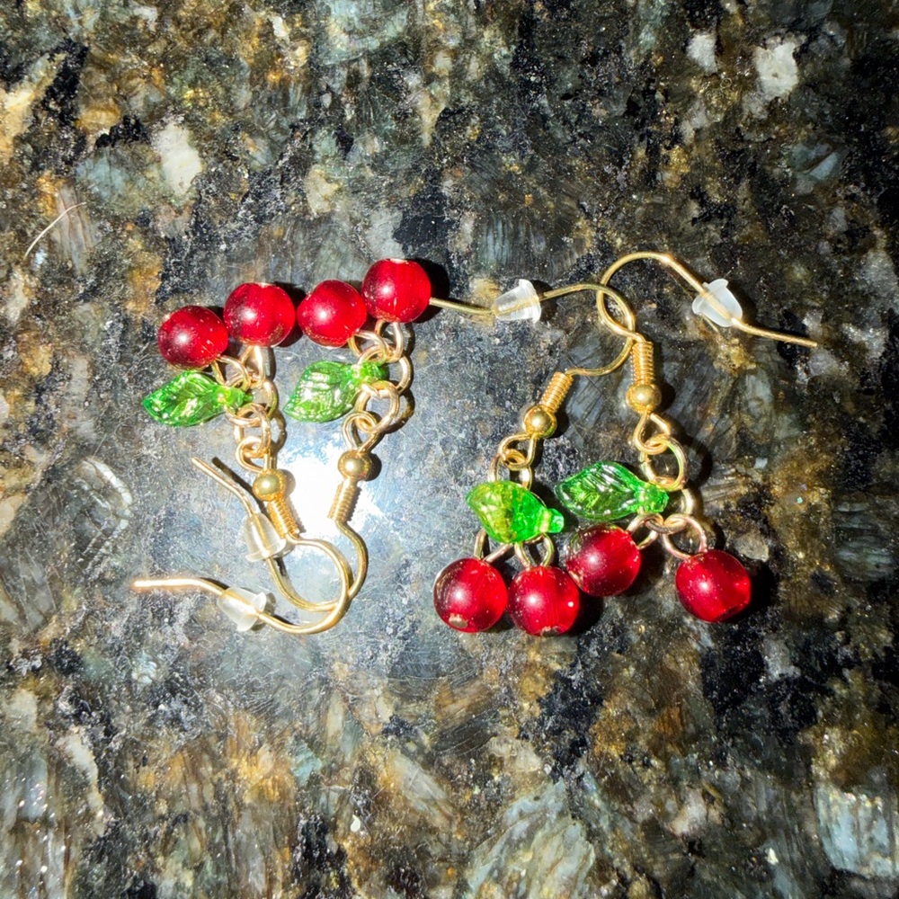 Cherry Dangle Earrings with Gold Accents